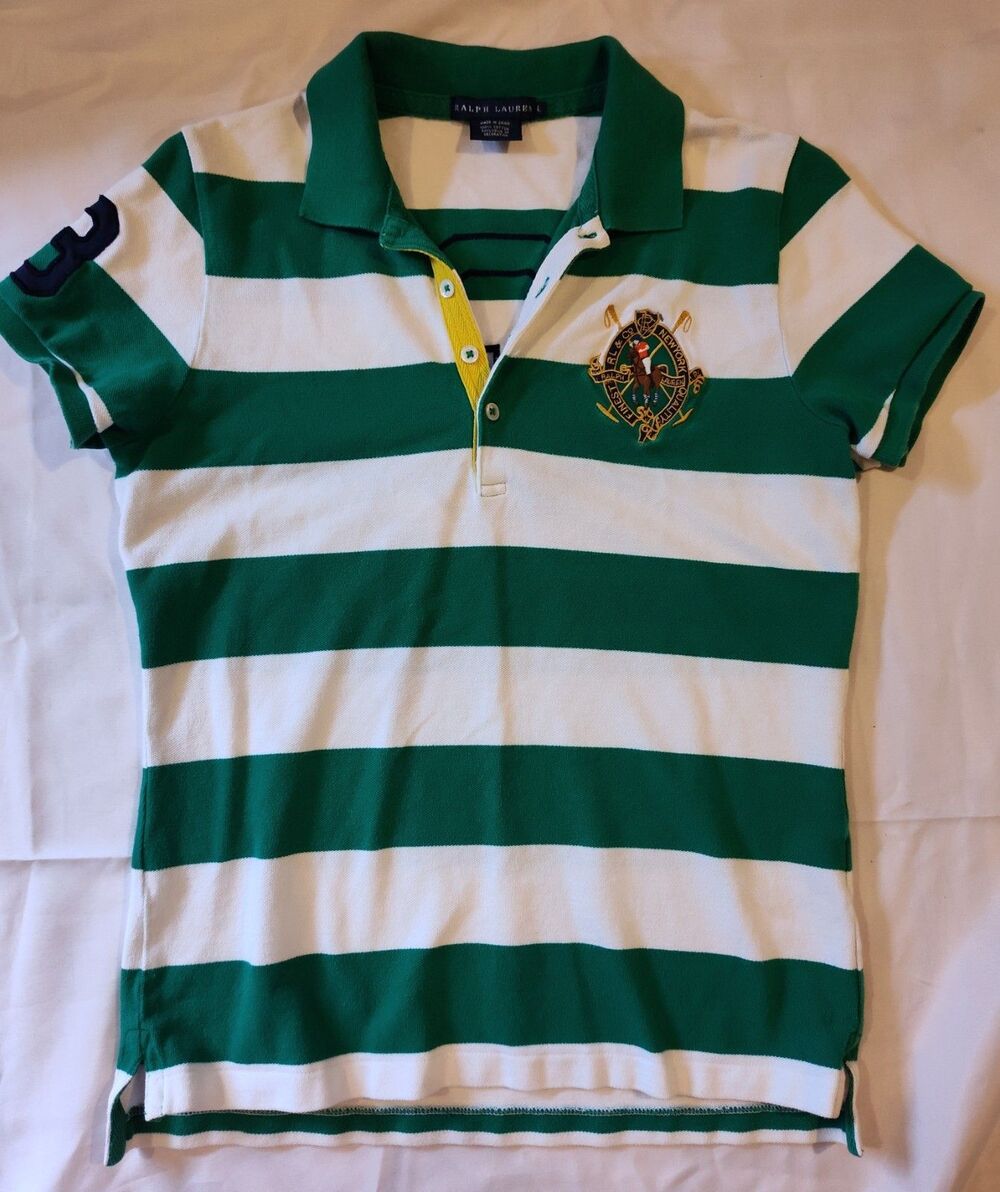 Collector Y2K Ralph Lauren Crest Polo Preppy Block Stripe Rugby Aesthetic 3 Sz L